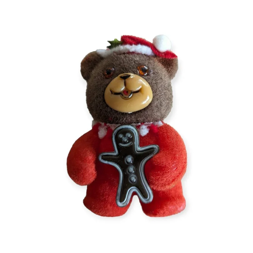 Vintage Jasco Christmas Teddies Flocked Ornament